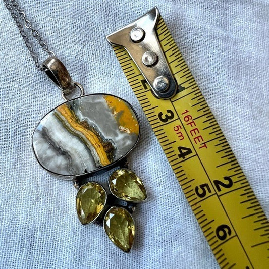 925 Bumble Bee Jasper + Citrine Pendant Necklace