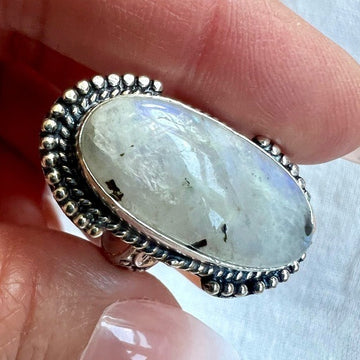 925 Vintage Style Flash Moonstone w/ Tourmaline Ring 8
