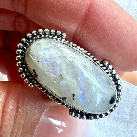 925 Vintage Style Flash Moonstone w/ Tourmaline Ring 8