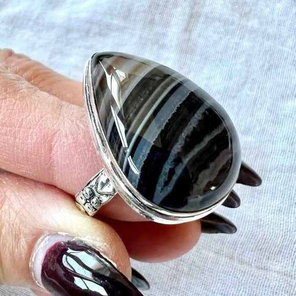 925 Protection Black Banded ONYX Ring 8.75