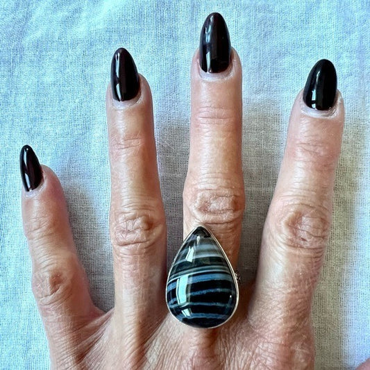925 Protection Black Banded ONYX Ring 8.75