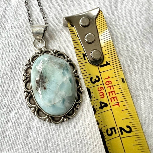 925 Calming Caribbean Larimar Pendant Necklace
