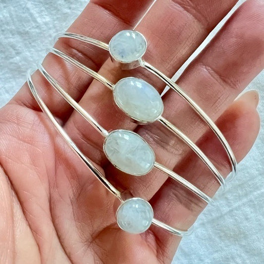 925 Rainbow Flash Moonstone 4 Stone Orbit Cuff Bracelet