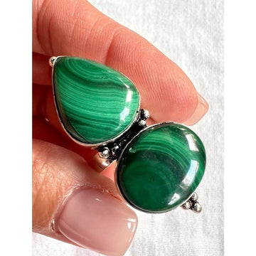 925 Love Activation Malachite Crown Ring 6.5