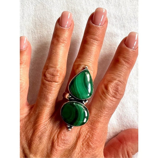 925 Love Activation Malachite Crown Ring 6.5