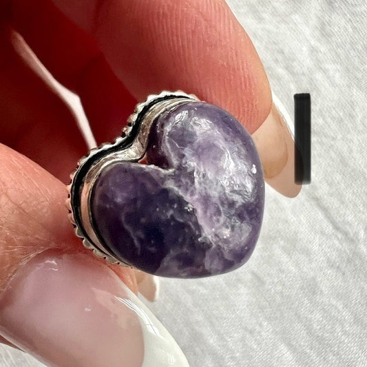 925 Third Eye Lepidolite Heart ❤️ Ring 5.5
