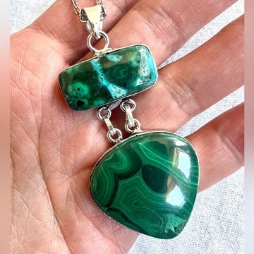 925 Malachite + Chrysocolla GORGEOUS Pendant Necklace