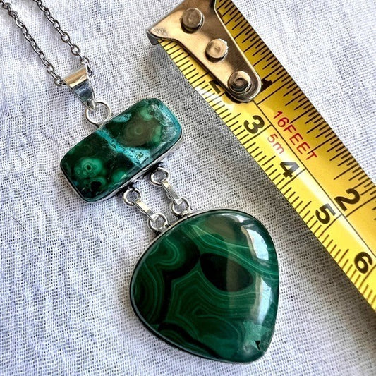 925 Malachite + Chrysocolla GORGEOUS Pendant Necklace