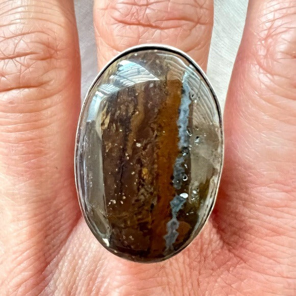 925 Courage Tigers Eye Triple Band Ring 8.5