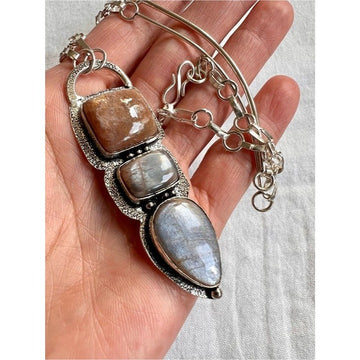 925 Chocolate Moonstone w/ Silver Flash Pendant Necklace!