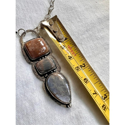 925 Chocolate Moonstone w/ Silver Flash Pendant Necklace!