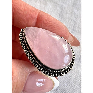 925 LOVE BOMB Rose Quartz Teardrop Ring 8