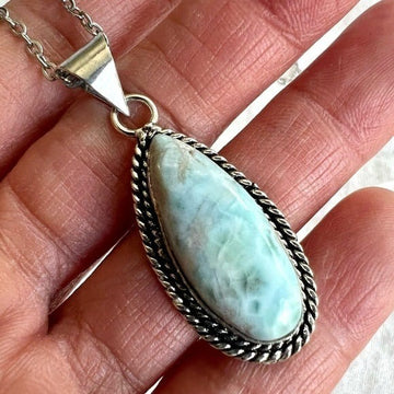925 Calming Caribbean Larimar Ocean Pendant Necklace