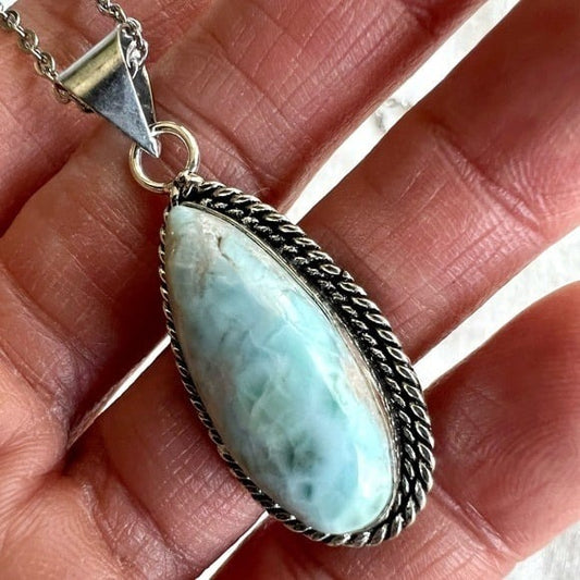 925 Calming Caribbean Larimar Ocean Pendant Necklace