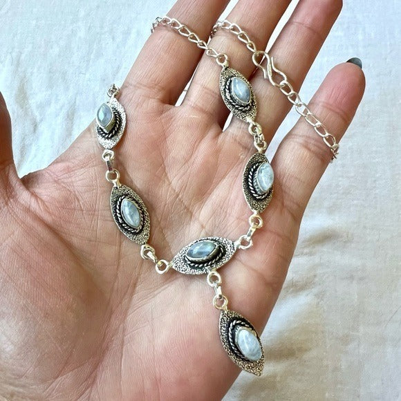 925 Delicate Rainbow Flash Moonstone Necklace