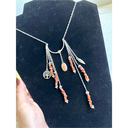 925 Life Radiance! Multi Charm SUNSTONE Tree of Life Necklace