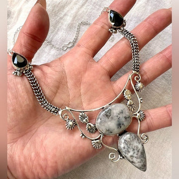 925 STUNNING OMG Elegant Ornate Dendritic Agate Necklace