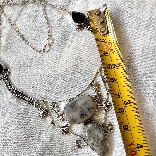 925 STUNNING OMG Elegant Ornate Dendritic Agate Necklace
