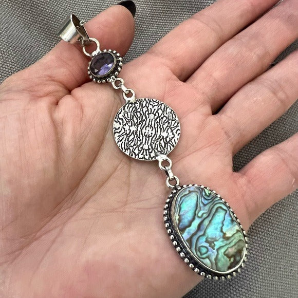 925 LONG Abalone Shell Cleavage Pendant Necklace