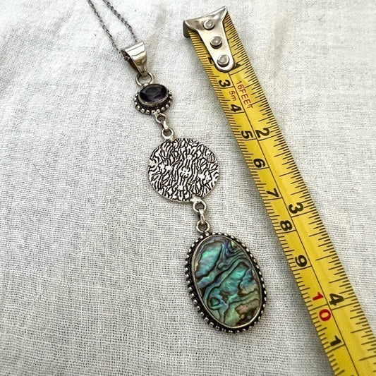 925 LONG Abalone Shell Cleavage Pendant Necklace