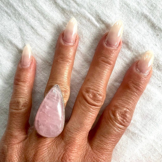 925 LOVE BOMB Gorgeous Polished Rose Quartz Ring 6