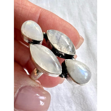 925 Long 4 Stone Elegant Rainbow Moonstone Ring 10
