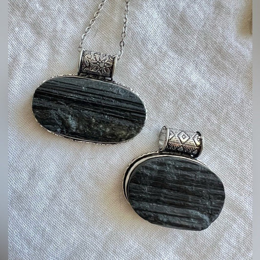925 RAW Black Tourmaline Protection Necklace Pendant