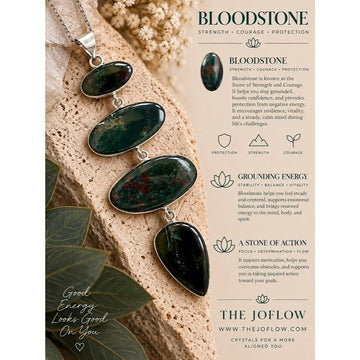 925 Strength Stone BLOODSTONE Long Cleavage Pendant Necklace