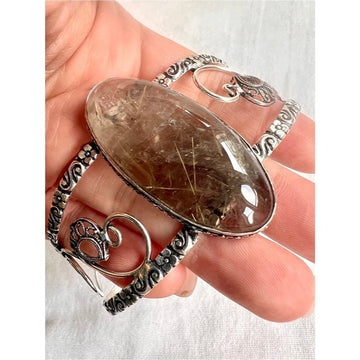 925 Divine Light! GOLDEN Rutile Rutilated SMOKY Quartz Cuff Bracelet