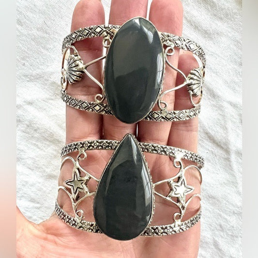 925 Natures Negativity Shield OBSIDIAN Cuff Bracelet