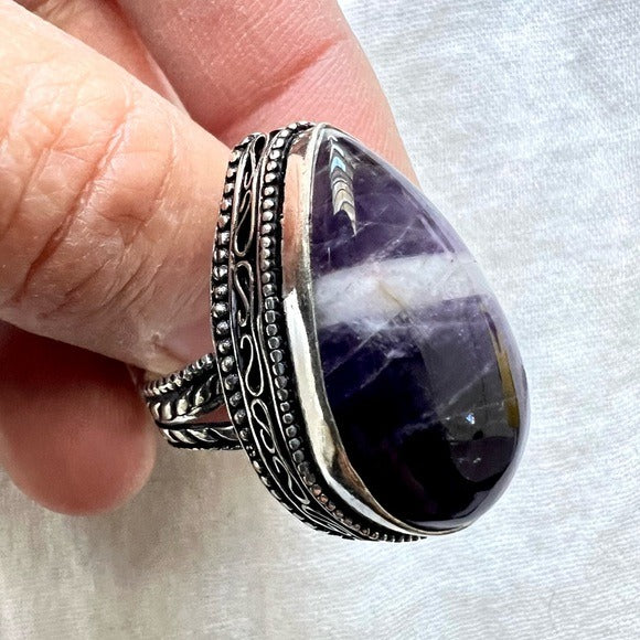 925 Ornate Crown Chakra Amethyst Ring 6.75