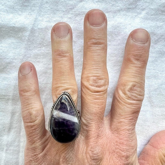 925 Ornate Crown Chakra Amethyst Ring 6.75