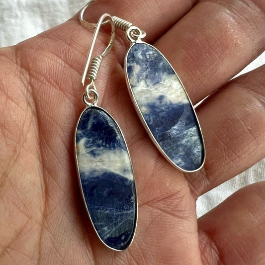 925 Spiritual SODALITE Oval Drop Earrings