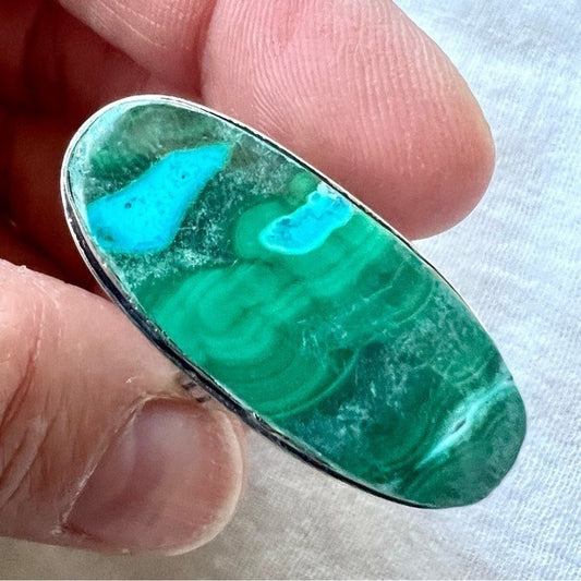 925 Calming Chrysocolla Malachite Ring 6.75