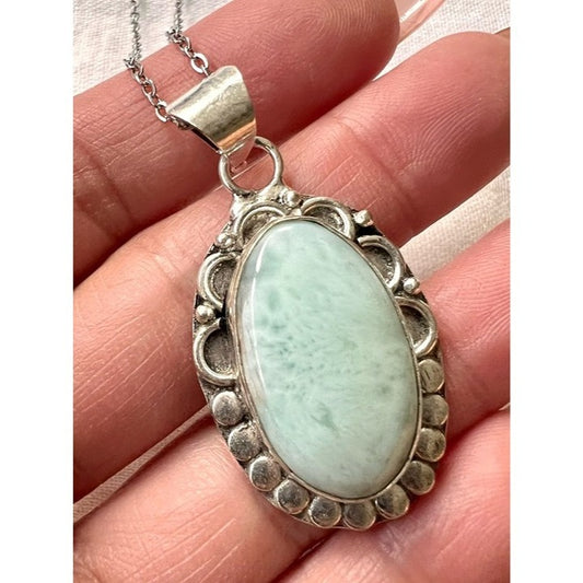 925 Sea Mist Caribbean Larimar Pendant Necklace