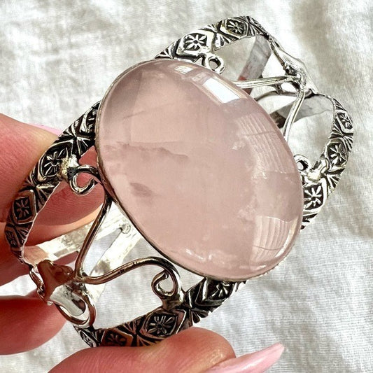 925 Love Vibes Rose Quartz Bracelet Cuff