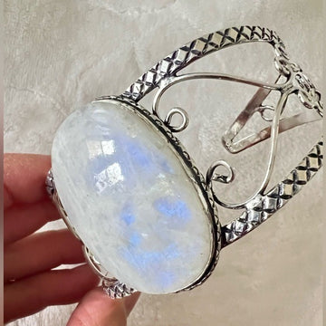 925 Rainbow Flash Moonstone Cuff Bracelet