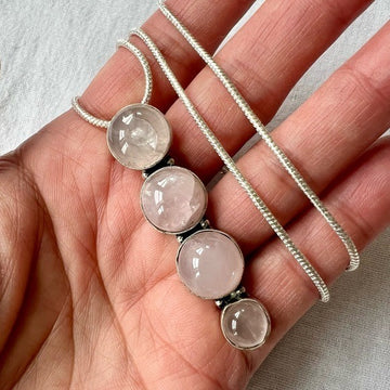 925 Rose Quartz 4 Stone Pendant Necklace