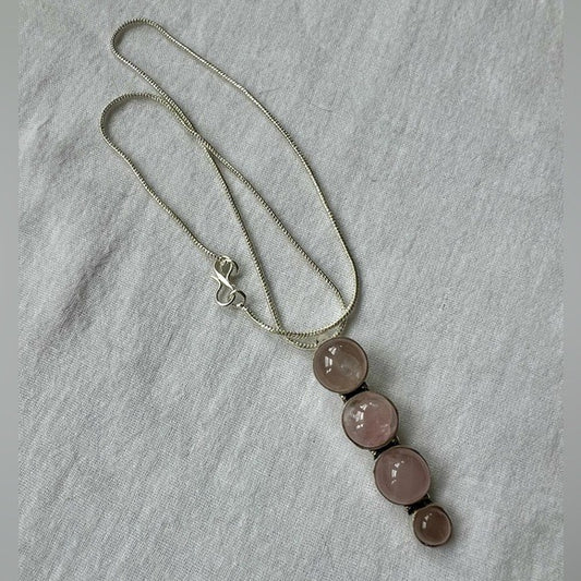 925 Rose Quartz 4 Stone Pendant Necklace