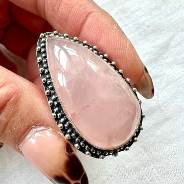 925 BOHEMIAN Rose Quart Teardrop Ring 9