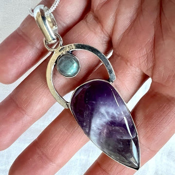 925 Dream Amethyst + Aqua Flash Labradorite Pendant Necklace