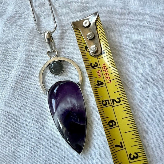 925 Dream Amethyst + Aqua Flash Labradorite Pendant Necklace