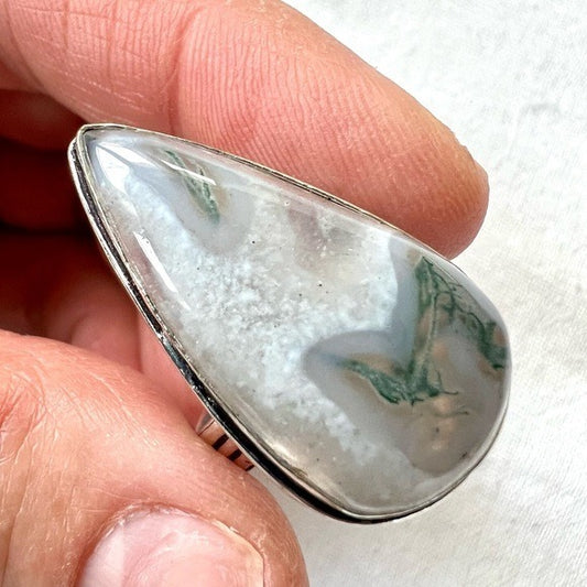 925 Sacred Flow Moss Agate Dendrite Ring 7.5