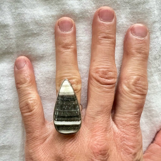 925 Teardrop Zebra Calcite Ring 6