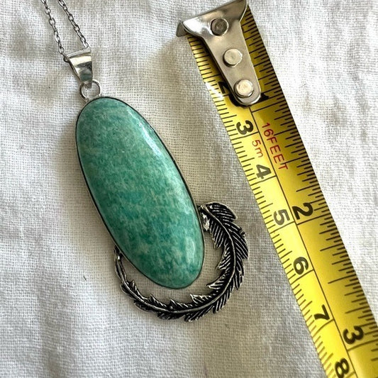 925 Boho Feather Amazonite Pendant Necklace