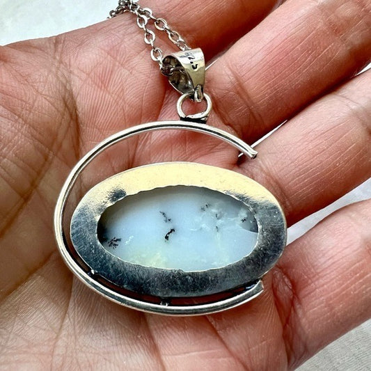 925 Elemental Dendritic Agate Dendrite Pendant Necklace