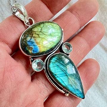 925 Double Flash Labradorite + Topaz Necklace Pendant