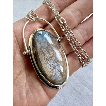 925 Protective Talisman Chocolate Moonstone Silver Flash Necklace Pendant