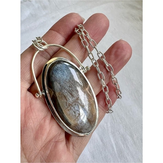 925 Protective Talisman Chocolate Moonstone Silver Flash Necklace Pendant