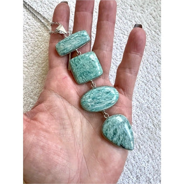 925 HUGE! Long Cleavage AMAZONITE Pendant Necklace